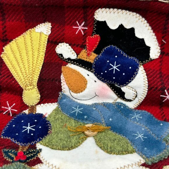Vintage Christmas Stocking With Snowman Button Accents 18" Holiday Decoration - Picture 6 of 11